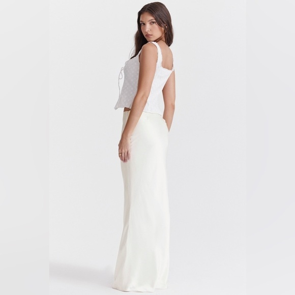 House of CB Sydel White Satin Bias Cut Maxi Skirt, Large - Picture 2 of 5